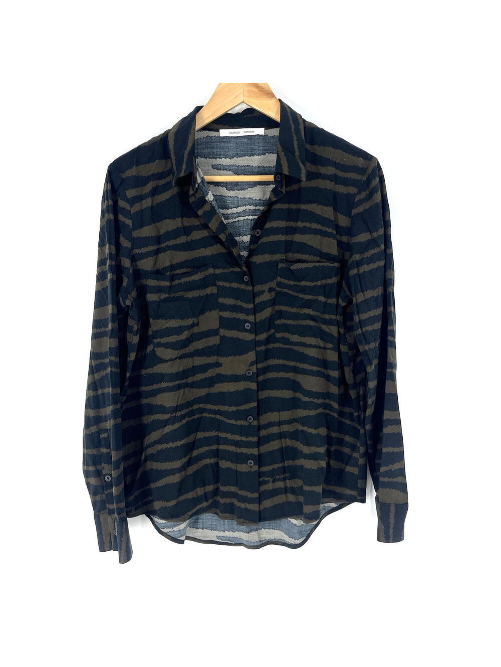 Samsoe Samsoe Shirt Size Small Womens Black Brown Zebra Print Milly Button Up